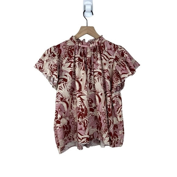 Trovata Tops - Trovata Birds Of Paradise Carla High Neck Shirt Canela Palm